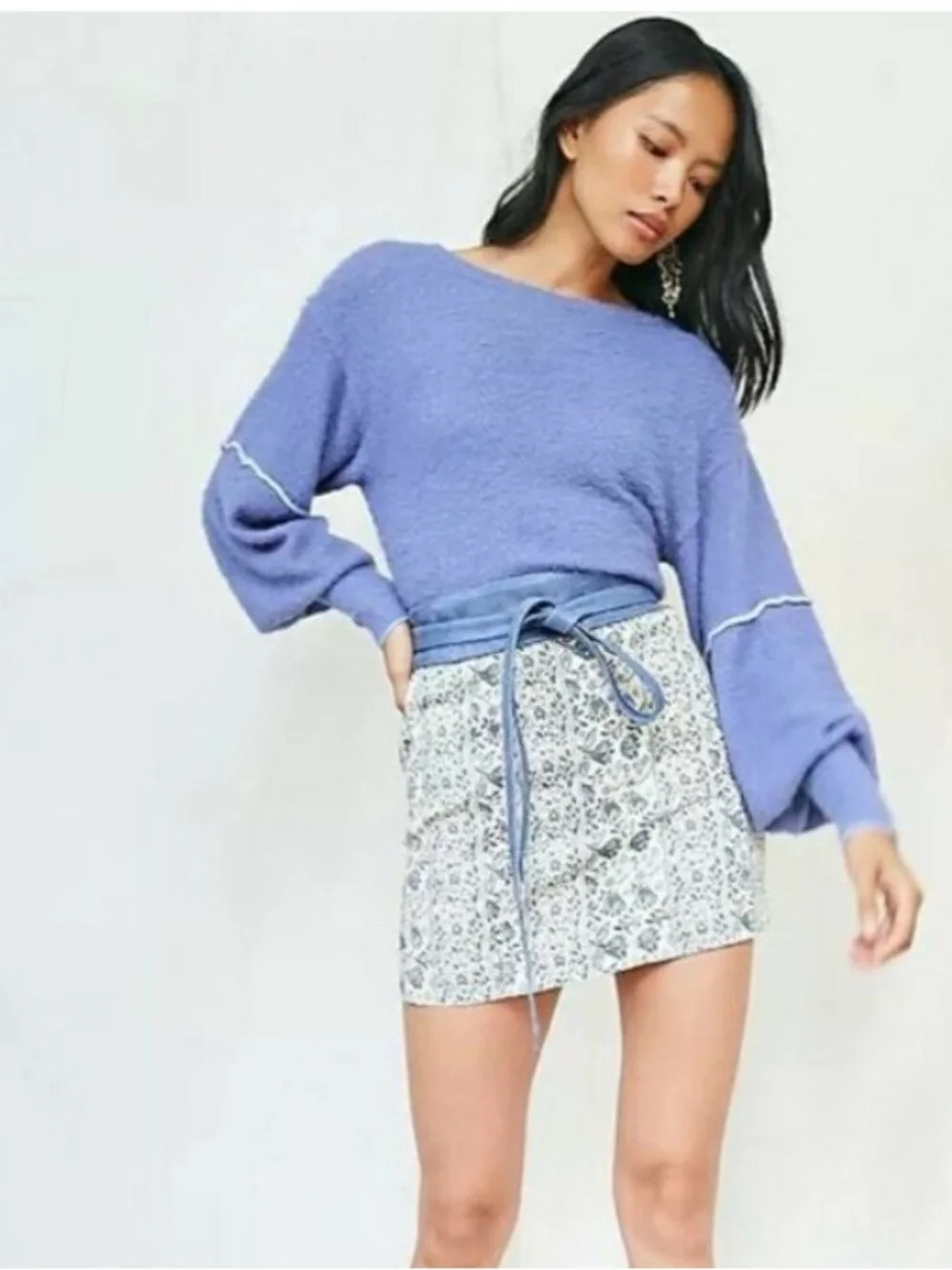 Free People “Mint” Teal Green Cropped Got Your Back Knit Sweater Top Size XS